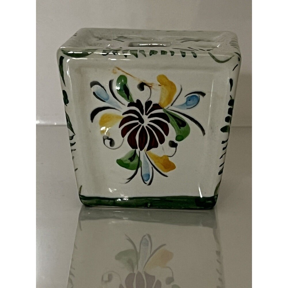 VTG  Portugal Flower Ceramic Frog Square Vase Hand Painted